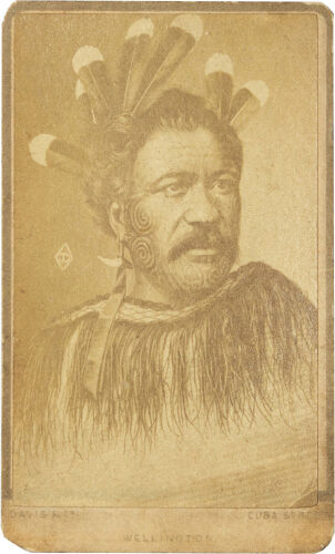 DAVIS AND CO., WELLINGTON Portrait of Māori man with moko and six Huia feathers