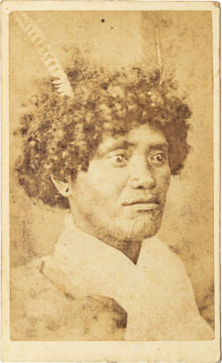GRAND AND DUNLOP / BURTON BROS, CHRISTCHURCH Portrait of an unknown Māori woman with moko and two feathers