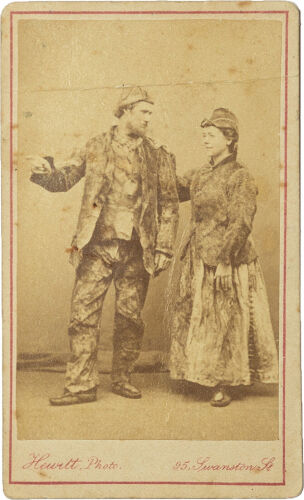 C. HEWETT, MELBOURNE Mr and Mrs Jewel dressed in sealskin, survivors of the wreck of General Grant, Auckland Islands, 1866