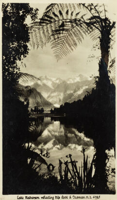 REAL PHOTO POST CARD Lake Matheson reflecting Mts Cook & Tasman