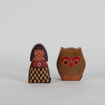 A Pair of Kati Tooled Leather Money Boxes