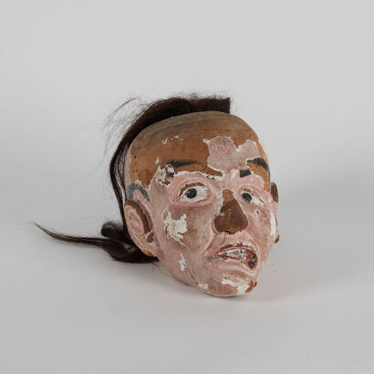 A Japanese Carved Wooden Painted Head