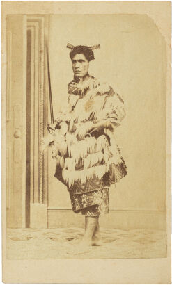 UNKNOWN PHOTOGRAPHER Portrait of a Māori man holding a taiaha - possibly Te Kanapu Haerehuka, Arawa