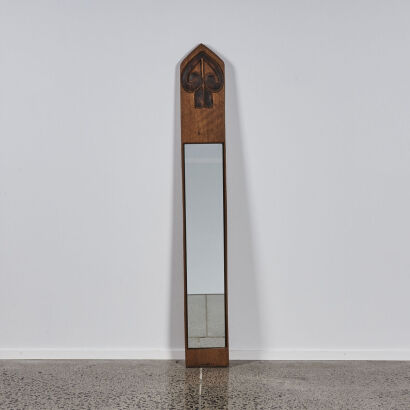 A Hand Carved Mid Century Teak Hall Mirror