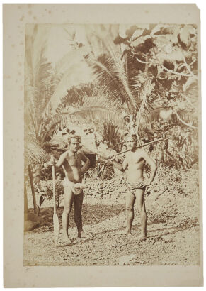 (This is a double sided lot) SIDE A: BURTON BROS, DUNEDIN Samoans - Pango Pango SIDE B: ATTRIBUTED TO HERBERT DEVERIL, WELLINGTON / CLIFFORD AND SON, CHRISTCHURCH Maori Study (two young Maori women standing at a fence)