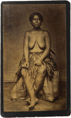 JOHN DAVIS, SAMOA Samoan woman in traditional fibre skirt seated on a hwat