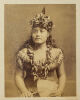 UNKNOWN PHOTOGRAPHER Samoan women with elaborate hair adornment in 19th century dress holding a fan