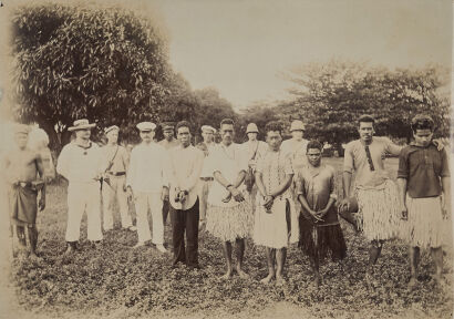 UNKNOWN PHOTOGRAPHER German sailors and Sokehs Islanders, three with handcuffs, after the Sokehs Rebellion, 1911