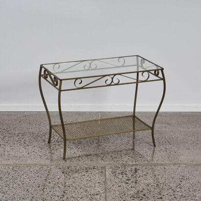 A Vintage Gold Side Table With Glass top