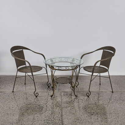 A Yamakawa Style Table And Two Chairs