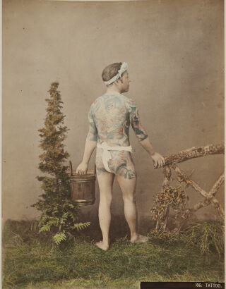 YOKOHAMA PHOTOS STUDIO 1871-1885 (ATTRIBUTED TO BARON RAIMUND VON STILLFRIED-RATHENITZ AUSTRIAN) Portrait of Irezumi Tattooed man