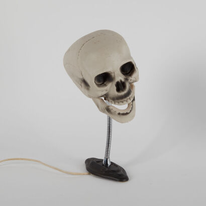 A Skull Lamp With A Cast Iron Base