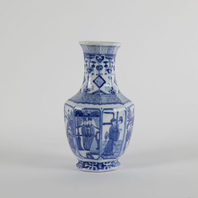 A Chinese Blue and White 'Figural' Octagonal Vase