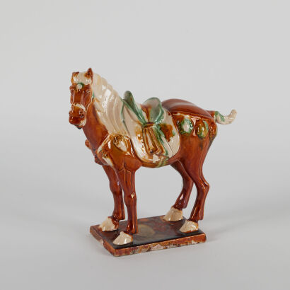 A Chinese Sancai-Glazed Pottery Figure of Horse (chip on ear)