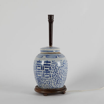 A Chinese Late Qing Dynasty Blue and White Lamp Stand