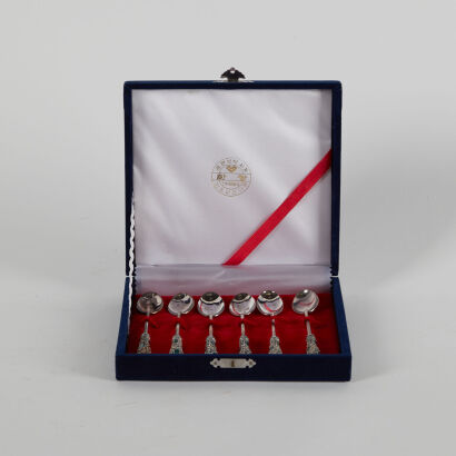 A Set of Six Korean Silver and Enamel Spoons