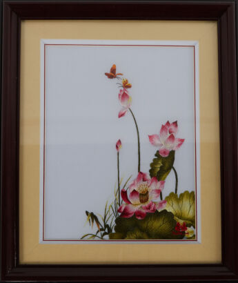 A Framed Chinese 'Lotus' Embroidery