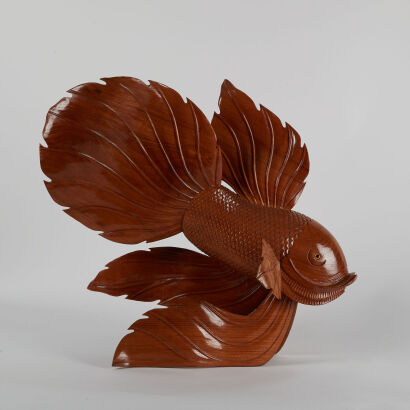 A Chinese Wood Carved 'Fish' Figurine