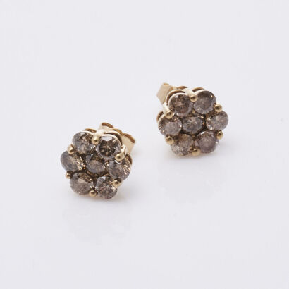 9ct Cognac Diamond Cluster Stud Earrings