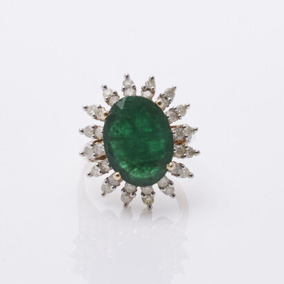 14ct Emerald and Diamond Cluster Ring