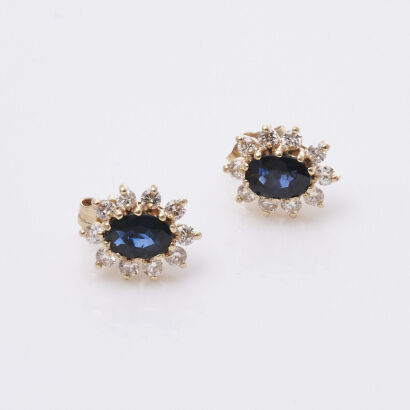14ct Sapphire and Diamond Stud Earrings