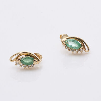 18ct Emerald and Diamond Stud Earrings