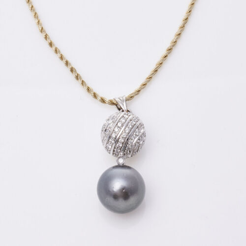 14ct Pearl and Diamond Necklace. 18ct Chain