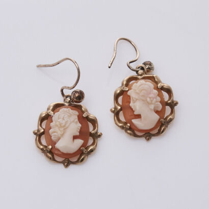 9ct Cameo Drop Earrings