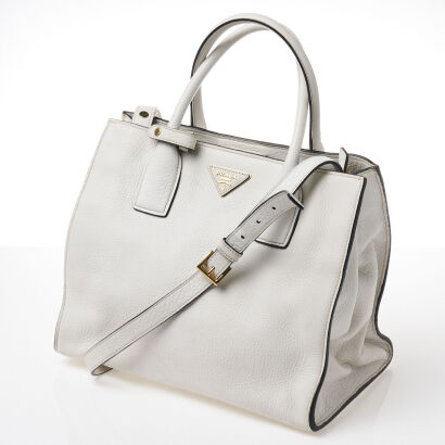 Prada White Vitello Daino Shopping Tote Bag