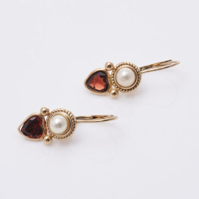 14ct Garnet and Pearl Drop Earrings