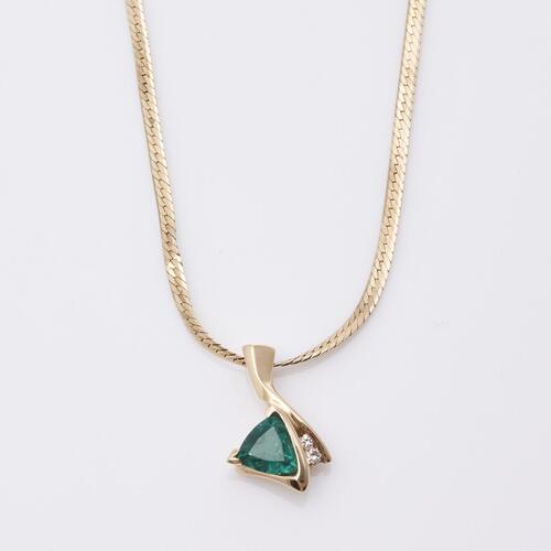 14ct Synthetic Emerald and Diamond Pendant.