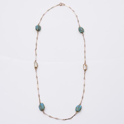 9ct Estate Turquoise and Pearl Necklace