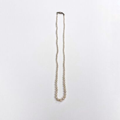 Antique Small Pearl Necklace with Diamond Clasp.