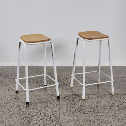 A Pair Of White Science Stools