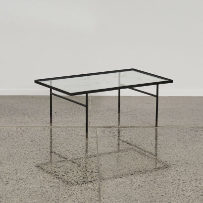 A Mid-Century Wrought Iron and Glass Top Coffee Table