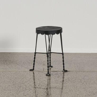 A Black Wrought Iron Stool / Side Table