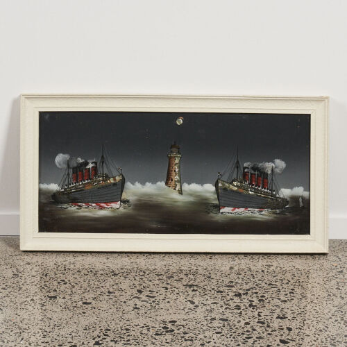 A Hand Painted On Glass Of Ships Painting