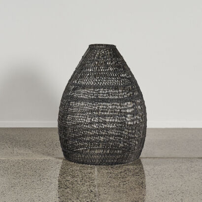 A Large Cane Designer Lampshade In Black Wash