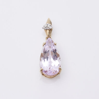 9ct Yellow Gold Kunzite and Diamond Pendant