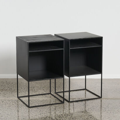 A Pair Of Industrial Black Cube Bedside Tables