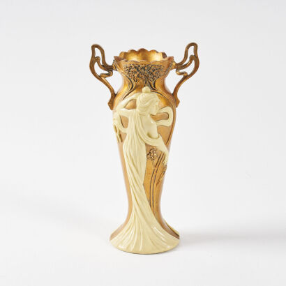 A WMF Art Nouveau Style Vase With Two Ivory Maidens And Sinuous Handles