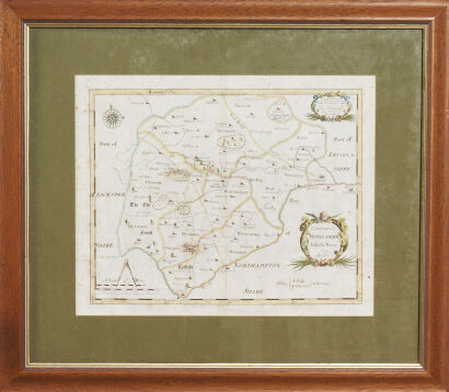 A framed county map of Rutland By Robert Morden