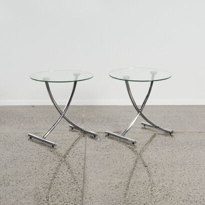 A Pair Of Modernist Chrome Side Table