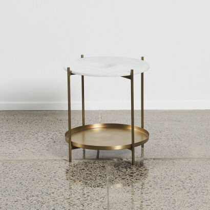 A White Marble Side Table With A Gold Base