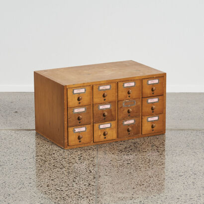 A Twelve Drawer Rimu Filing Cabinet