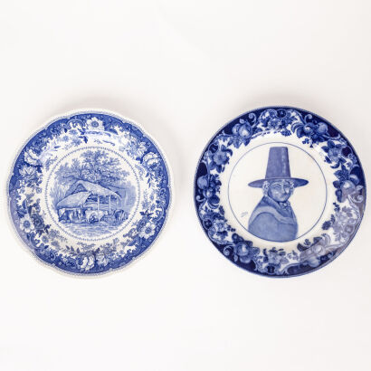 Two White and Blue Plates