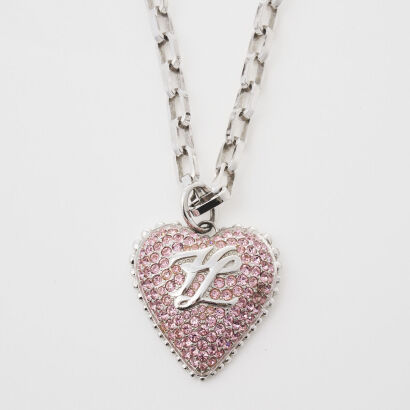 Karl Lagerfeld Pink Stone Encrusted Heart Pendant