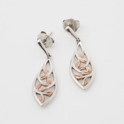 Sterling Silver, Welsh Leaf Drop Earrings