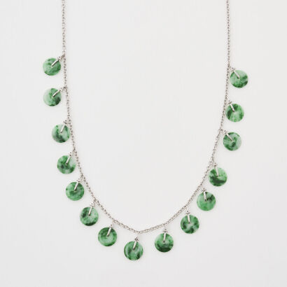 18ct White Gold, Jade and Diamond Necklace