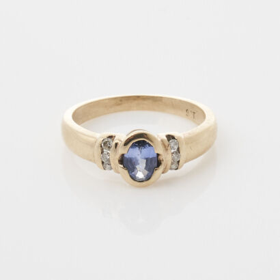 9ct Yellow Gold, Sapphire and Diamond Ring